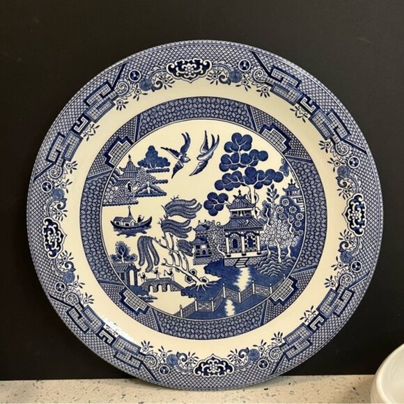 Vintage 1950s CHURCHILL Blue Willow Platter Gravy Boat Set Made in England - Picture 3 of 15